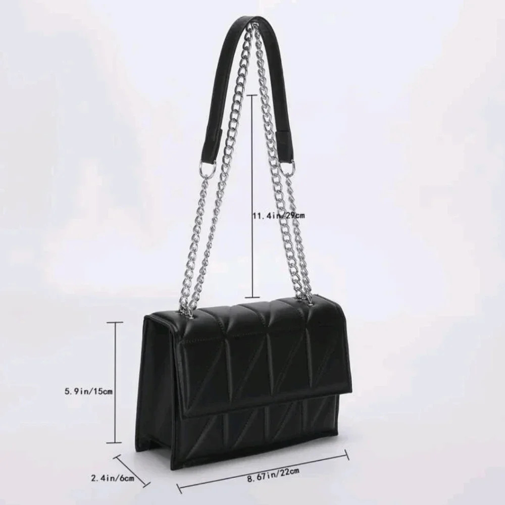 Black faux leather style clutch chain purse crossbody bag handbag women girls si - Picture 6 of 8